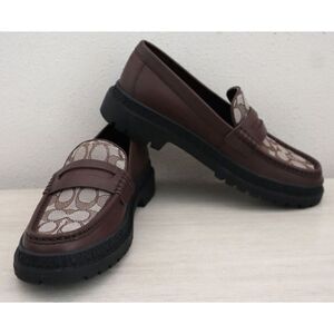 Coach CC833 Men's Sz 8D Brown Signature Jacquard Leather Brooks Loafers